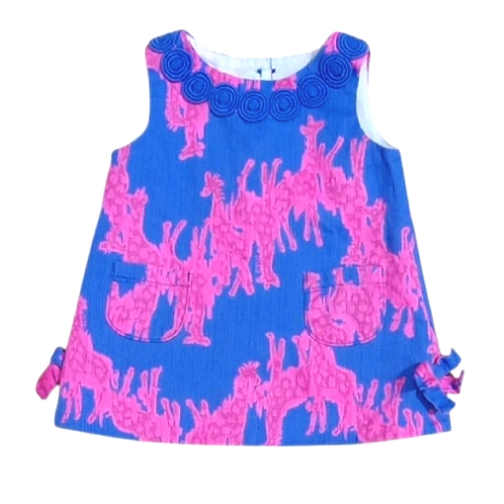 Lilly Pullitzer Little Lilly Dress in a Blue and Pink Giraffe Print Size 3-6M
